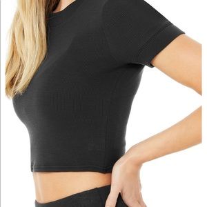 Alo Yoga Cropped Black Short Sleeve Top
